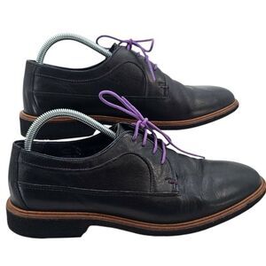Ted Baker Mens 10 Black Leather Lace Up Loafers Purple Laces